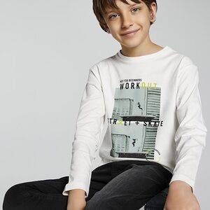 Mayoral White Long Sleeve Tee with Urban Print